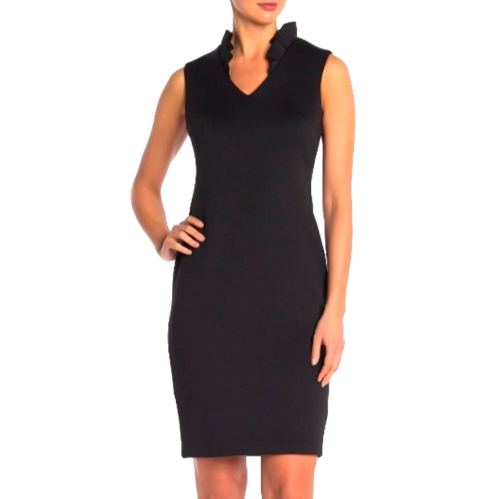 Calvin Klein ruffle v-neck scuba dress